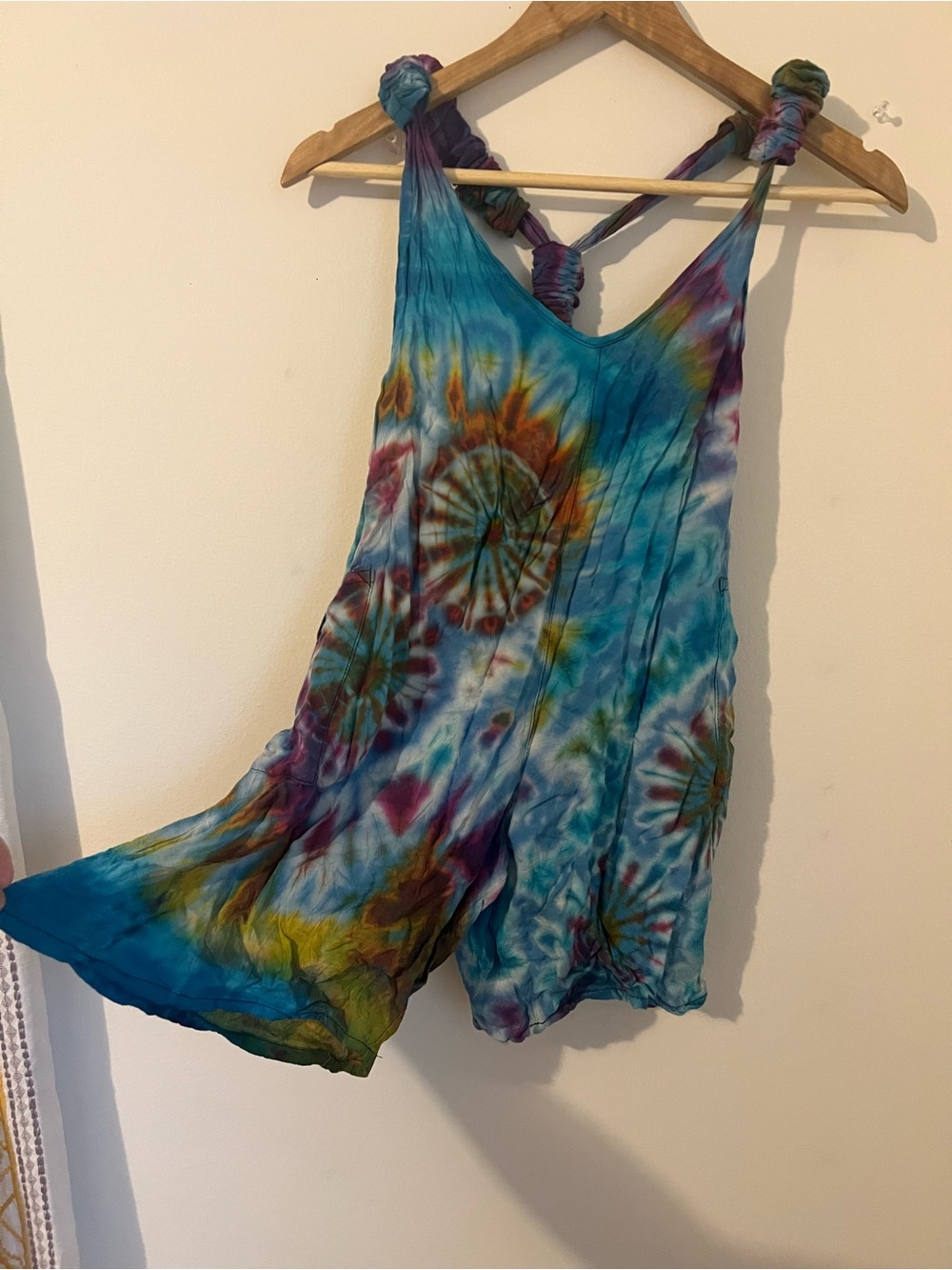 XS Tie-Dye Sleeveless Romper in Turquoise & Multicolor